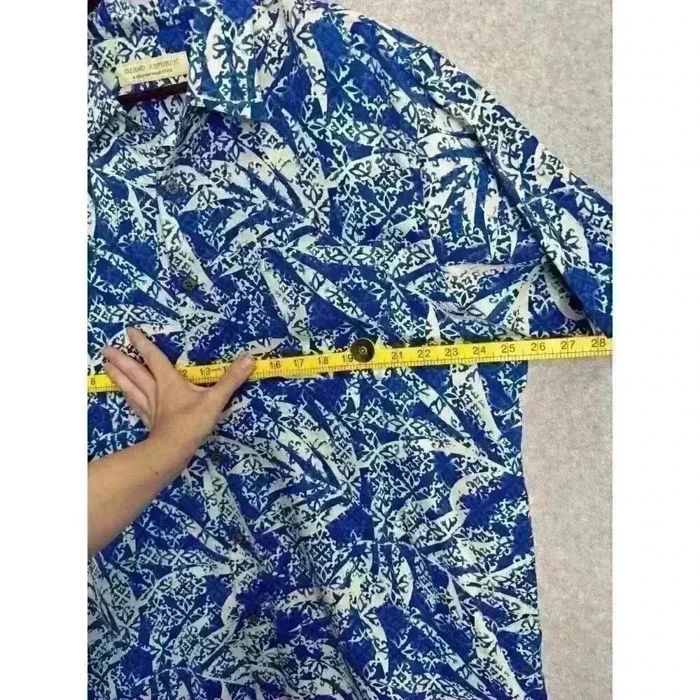 NWT 100% Silk Island Republic Men’s XXL Hawaiian Shirt Button Up Blue Floral - Picture 8 of 11